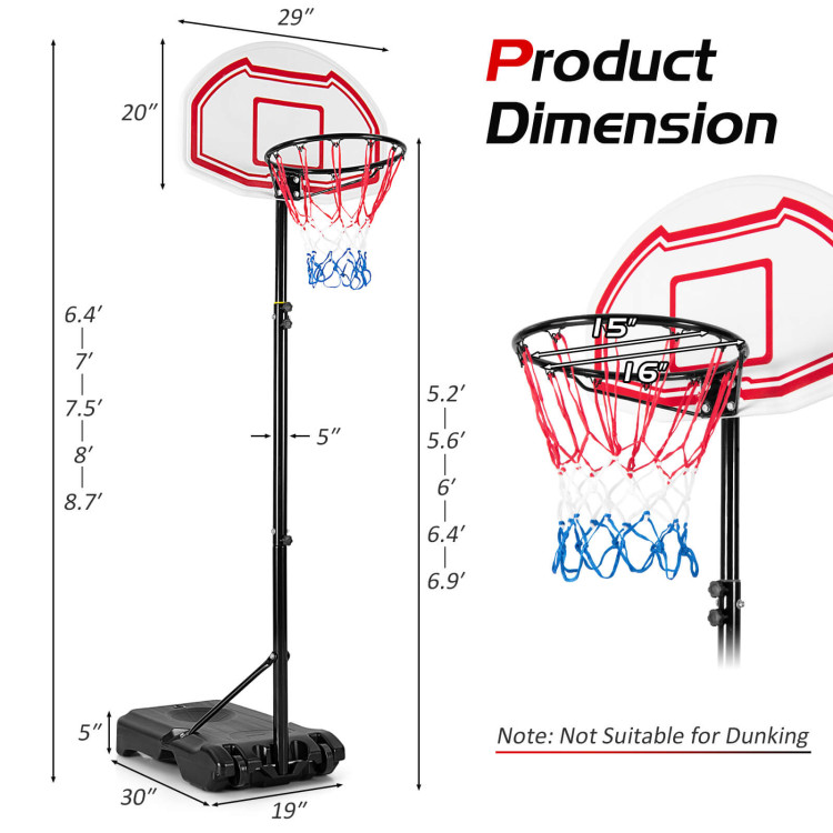 Height Adjustable Basketball Hoop with 2 Nets and Fillable BaseCostway Gallery View 4 of 10